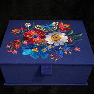 Brighton French Garden Royal Blue Embroidered Jewelry Box
